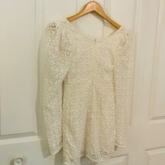 Camila Coelho Trista Ivory Lace Crocheted Long Sleeve Mini Dress Small - Picture 10 of 13